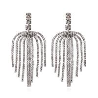 Fashion Fringe Earrings, Zinc Alloy, Tassel, plated, for woman & with rhinestone 