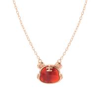 Collar de ágata roja, Plata de ley 925, con Ágata roja, con 1.45 inch extender cadena, Tigre, chapado, para mujer, más colores para la opción, longitud:aproximado 14.84 Inch, Vendido por UD