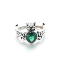 Cubic Zirconia anillo de dedo de plata esterlina, Plata de ley 925, chapado en color de platina, Ajustable & micro arcilla de zirconia cúbica & para mujer, verde, Vendido por UD