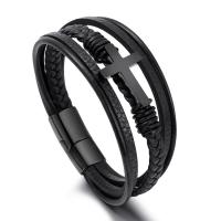 cuir de peau de vache bracelet, avec acier inoxydable, acier de titane fermoir magnétique, Placage, styles différents pour le choix & pour homme, plus de couleurs à choisir Environ 8.27 pouce, Vendu par PC