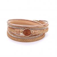 PU Leather Cord Bracelets, with Quartz & Zinc Alloy, gold color plated, multilayer & with magnetic 