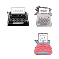 Enamel Brooch, Zinc Alloy, Typewriter, stoving varnish, Unisex 22-28mm 