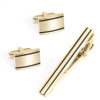 metal Conjunto de Manguitos Tie Clip, chapado en color dorado, para hombre, 13x19mm, 50x6mm, 10Setsset/Grupo, Vendido por Grupo