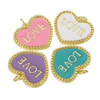 Enamel Brass Pendants, Heart, gold color plated Approx 3mm 