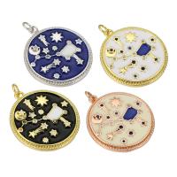 Cubic Zirconia Micro Pave Brass Pendant, Flat Round, plated, micro pave cubic zirconia & enamel Approx 3mm 