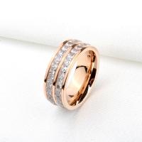 Anillo de dedo de acero Titanium de, Partículas de acero, pulido, para mujer & con diamantes de imitación, color de rosa dorada, 8x1.8mm, Vendido por UD