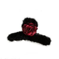 Cloth Hair Claw Clip, with Plush, Rose, Korean style & for woman 120mm 