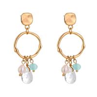 Boucle d'oreille en alliage de zinc en plastique perle, avec agate verte & perle de plastique, Placage de couleur d'or, pour femme & creux Vendu par paire