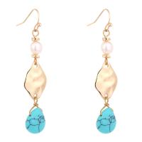 Boucle d'oreille en alliage de zinc en plastique perle, avec turquoise & perle de plastique, plaqué de couleur d'or KC, bijoux de mode & pour femme Vendu par paire