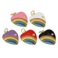 Enamel Brass Pendants, Heart, gold color plated, rainbow design & micro pave cubic zirconia Approx 3mm 