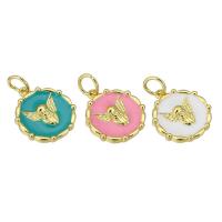 Enamel Brass Pendants, Flat Round, gold color plated Approx 4mm 