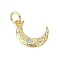 Cubic Zirconia Micro Pave Brass Pendant, Moon, gold color plated, micro pave cubic zirconia Approx 3mm 