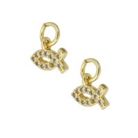 Cubic Zirconia Micro Pave Brass Pendant, Fish, gold color plated, micro pave cubic zirconia Approx 3mm 