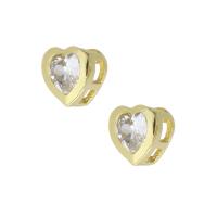 Cuentas de Circonita bronce, metal, Corazón, chapado en color dorado, micro arcilla de zirconia cúbica, 6x6x3.5mm, agujero:aproximado 2mm, Vendido por UD