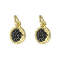 Cubic Zirconia Micro Pave Brass Pendant, Flat Round, gold color plated, micro pave cubic zirconia, black 