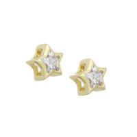 Cuentas de Circonita bronce, metal, Estrella, chapado en color dorado, micro arcilla de zirconia cúbica, 6x6x4mm, agujero:aproximado 2mm, Vendido por UD