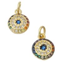 Cubic Zirconia Micro Pave Brass Pendant, Flat Round, gold color plated, micro pave cubic zirconia 