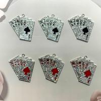 Zinc Alloy Rhinestone Pendants, Poker, platinum color plated, Unisex & with rhinestone 