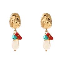 Boucle d'oreille en alliage de zinc en plastique perle, avec Pierre naturelle & perle de plastique, plaqué de couleur d'or KC, bijoux de mode & pour femme Vendu par paire