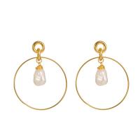 Boucle d'oreille en alliage de zinc en plastique perle, avec perle de plastique, Placage de couleur d'or, bijoux de mode & pour femme & creux Vendu par paire