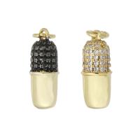 Cubic Zirconia Micro Pave Brass Pendant, Capsule, plated, micro pave cubic zirconia Approx 3mm 