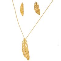 Titanium Steel Jewelry Set, Feather, Vacuum Ion Plating, for woman, golden  Approx 17.72 Inch, Approx 