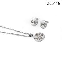 Titanium Steel Jewelry Set, Round, for woman & with rhinestone, original color, 13mm,17.3mm Approx 19.69 Inch, Approx 