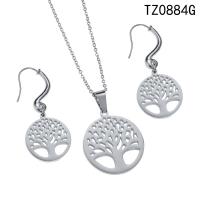 Titanium Steel Jewelry Set, with 1.97Inch extender chain, Tree, Vacuum Ion Plating, for woman & hollow 26.8mm Approx 17.72 Inch, Approx 