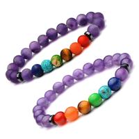 Gemstone Bracelets, Amethyst, with Hematite, Round, Unisex 8mm Approx 7.3 Inch 