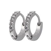 Stainless Steel Huggie Hoop Earring, 316L Stainless Steel, Donut, Unisex & with rhinestone, original color 