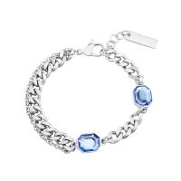 Edelstahl Charm Armband, 316 L Edelstahl, mit Kristall, mit Verlängerungskettchen von 1.96inch, Geometrisches Muster, Modeschmuck & unisex, keine, 10mm, 12mm, 6.5mm, Länge:ca. 7 ZollInch, verkauft von PC