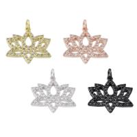 Cubic Zirconia Micro Pave Brass Pendant, Lotus, plated, micro pave cubic zirconia & hollow Approx 2mm 