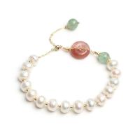 Bracelets de perles, perle d'eau douce cultivée, avec Strawberry Quartz & alliage de zinc, Placage de couleur d'or, pour femme, blanc Environ 7.48 pouce, Vendu par PC