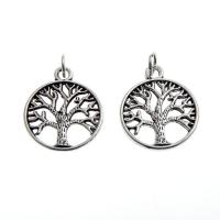 Zinc Alloy Jewelry Pendants, Round, tree of life design, silver color 