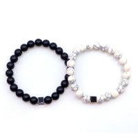 Gemstone Bracelets, Abrazine Stone, with Howlite & Hematite, Round, Unisex, white and black, 8mm Approx 7.09 Inch, Approx 