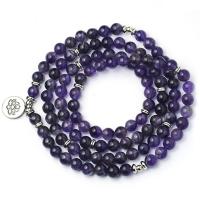 Amethyst Buddhistische Perlen Armband, mit Zinklegierung, rund, Platinfarbe platiniert, unisex, violett, 8mm,14mm, ca. 108PCs/Strang, verkauft von Strang