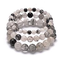 Black Rutilated Quartz Bracelet, Round, Unisex 