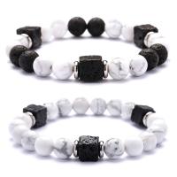 Gemstone Bracelets, Howlite, with Lava, Unisex 8mm Approx 7.3 Inch 