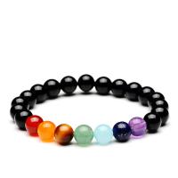 Gemstone Bracelets, Black Agate, with Gemstone, Round, fashion jewelry & Unisex, 8mm Approx 7.3 Inch 