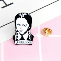 Enamel Brooch, Zinc Alloy, Girl, stoving varnish, Unisex, white and black 