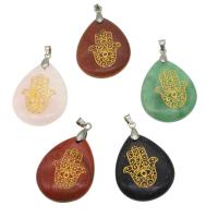 Gemstone Zinc Alloy Pendants, with Zinc Alloy, Teardrop 