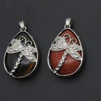 Gemstone Zinc Alloy Pendants, with Zinc Alloy, Teardrop 