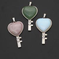 Gemstone Zinc Alloy Pendants, with Zinc Alloy, Key, with rhinestone 