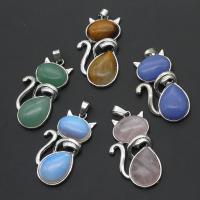 Gemstone Zinc Alloy Pendants, with Zinc Alloy, Cat 