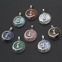 Gemstone Zinc Alloy Pendants, with Zinc Alloy, Round 