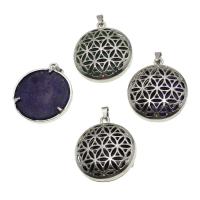 Gemstone Zinc Alloy Pendants, with Zinc Alloy, Round 