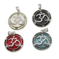 Gemstone Zinc Alloy Pendants, with Zinc Alloy, Round 