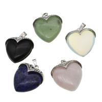 Gemstone Zinc Alloy Pendants, with Zinc Alloy, Heart 