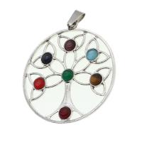 Pendentifs pierres gemmes mixtes , pierre gemme, avec alliage de zinc, Rond, couleurs mélangées Vendu par PC