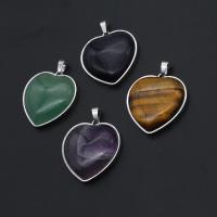 Gemstone Zinc Alloy Pendants, with Zinc Alloy, Heart 